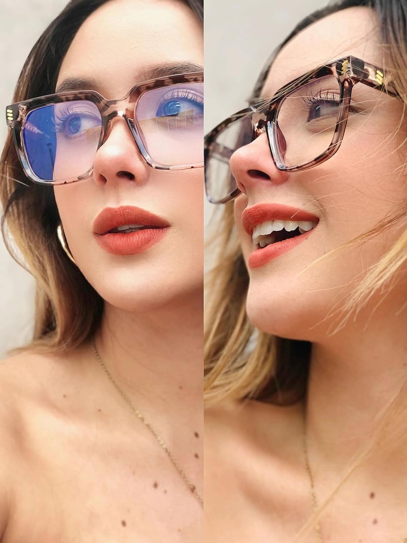 VISOONE Rectangle TR90 Blue Light Blocking Glasses Computer Eyewear with Preppy Look for Women and Men Cougar - Image 2